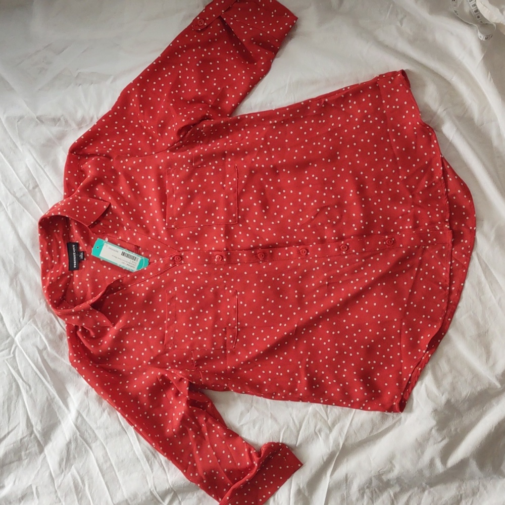 Orange and white button down blouse size L